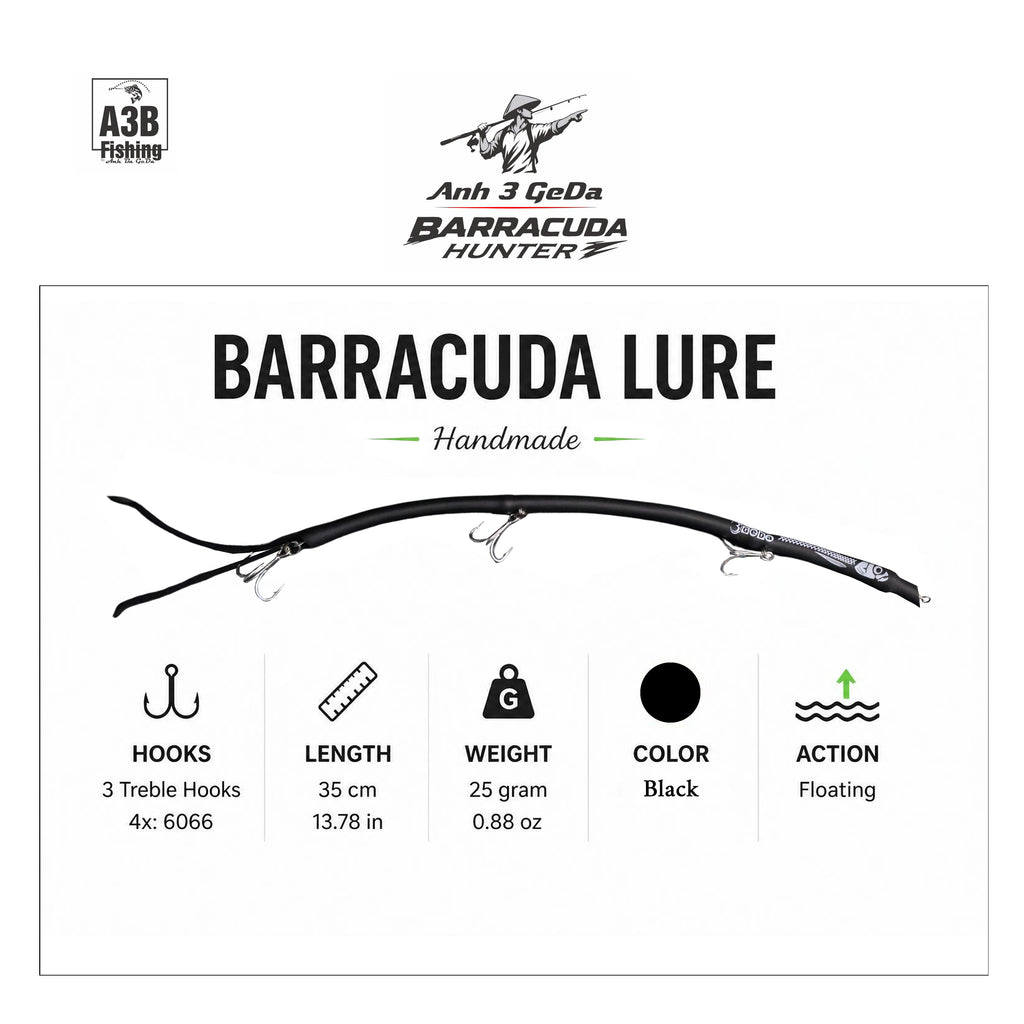 NEW-Barracuda Lure Handmade Floating | 35cm x25Gram x3Hook x6Color