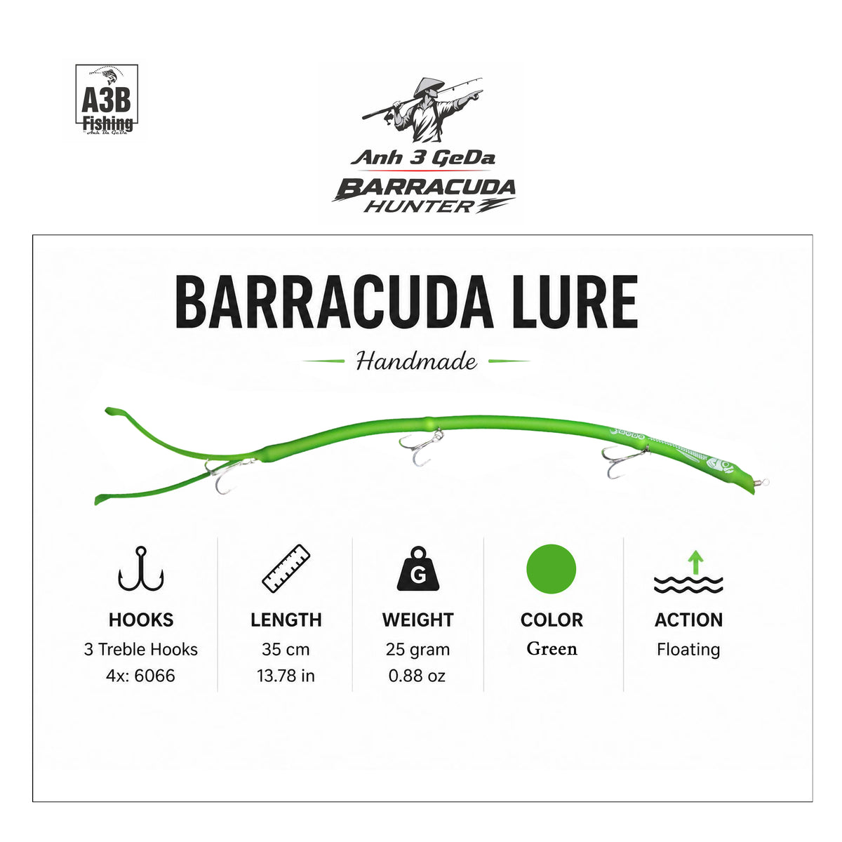 NEW-Barracuda Lure Handmade Floating | 35cm x25Gram x3Hook x6Color