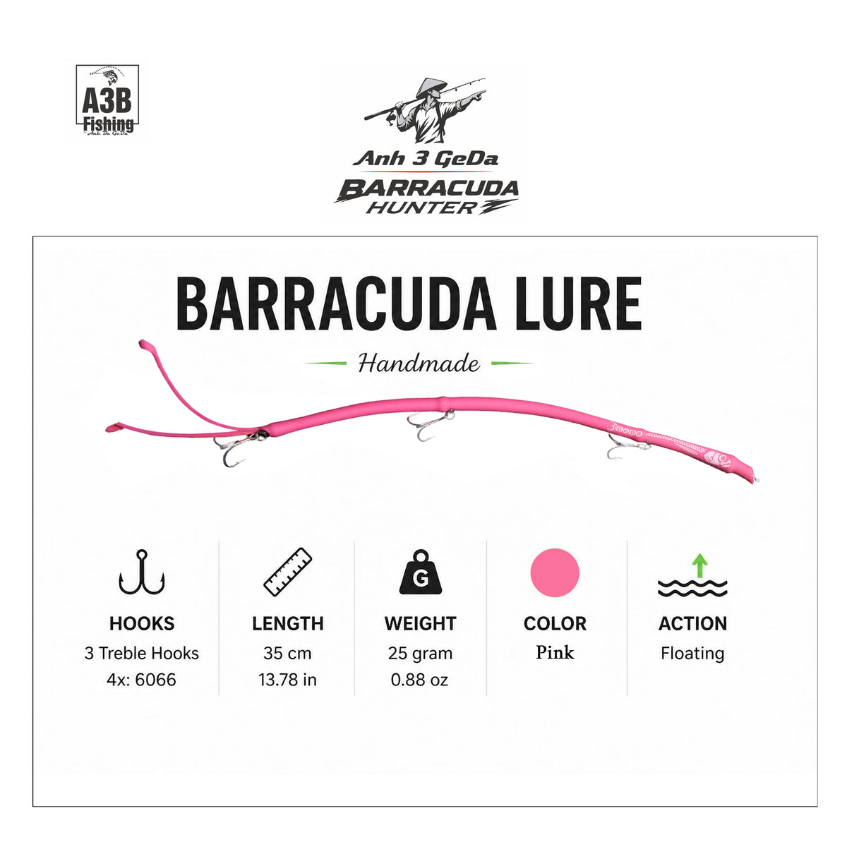 NEW-Barracuda Lure Handmade Floating | 35cm x25Gram x3Hook x6Color