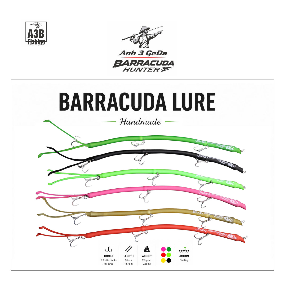 NEW-Barracuda Lure Handmade Floating | 35cm x25Gram x3Hook x6Color