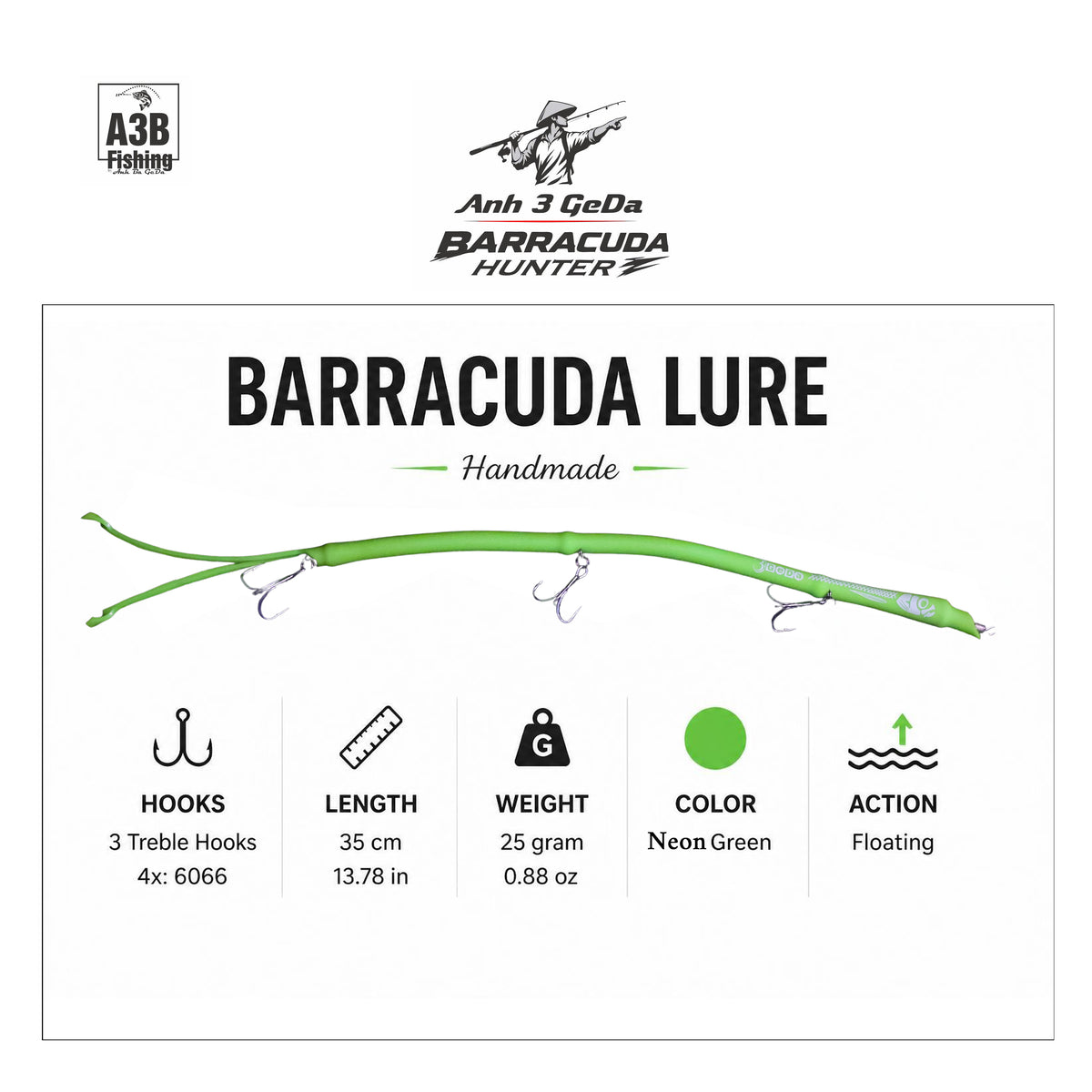 NEW-Barracuda Lure Handmade Floating | 35cm x25Gram x3Hook x6Color