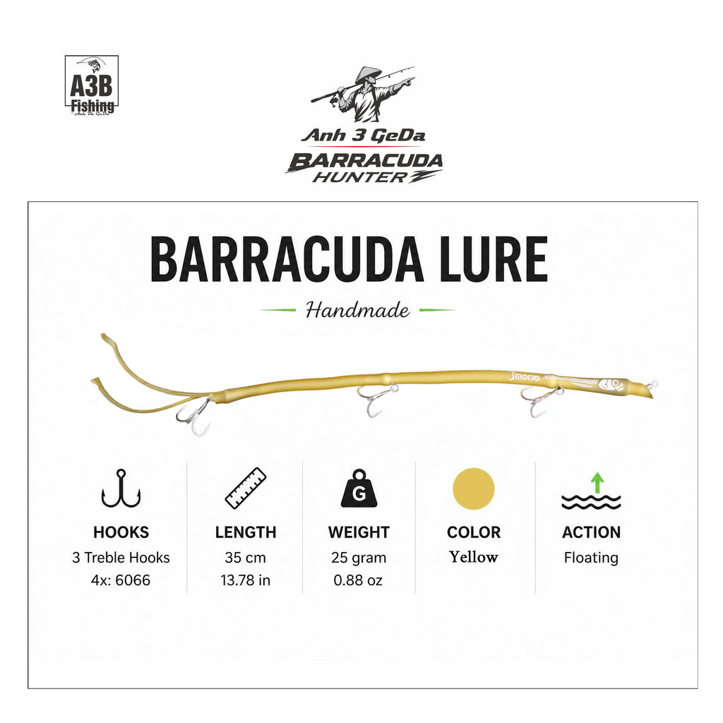 NEW-Barracuda Lure Handmade Floating | 35cm x25Gram x3Hook x6Color